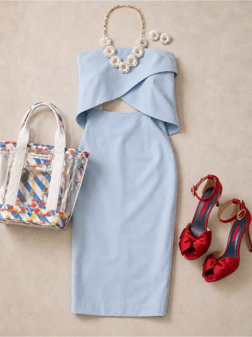 Powder Blue Dress Outfit Bundle Elagia Kurt Geiger Lisner Vintage Jewelry